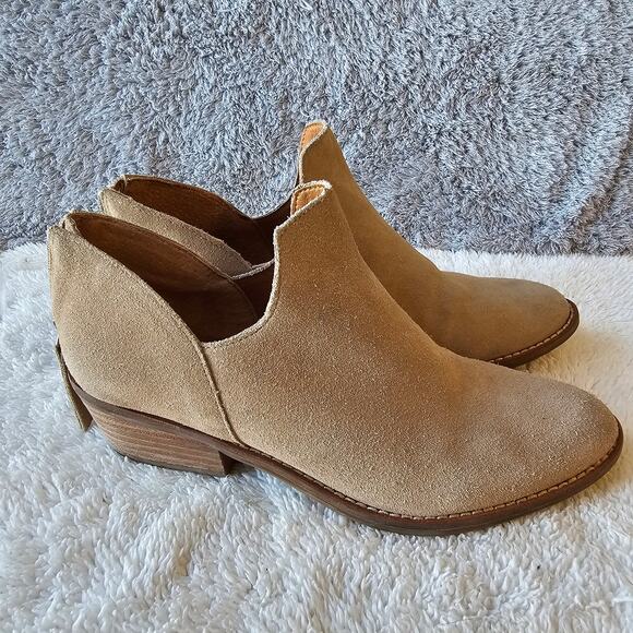 Lucky Brand Women's Freelia Leather Suede Ankle Zip Heel Booties Size 8.5M Taupe - Picture 3 of 7